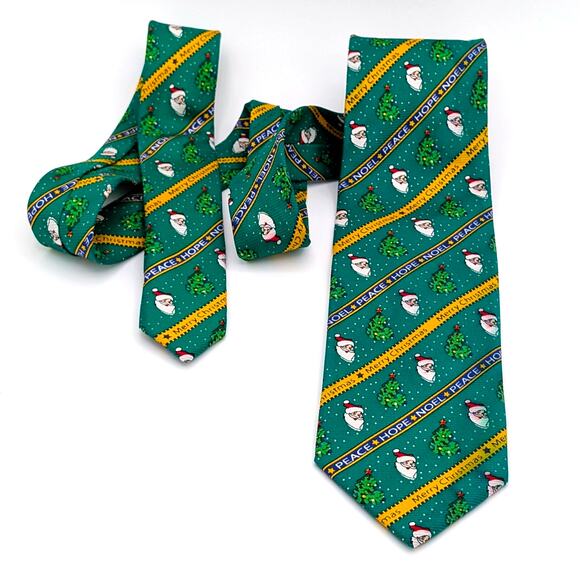Vintage Cape Cod Neckwear Repp Tie Novelty Christmas Santa Peace Hope Noel Green - Picture 3 of 11